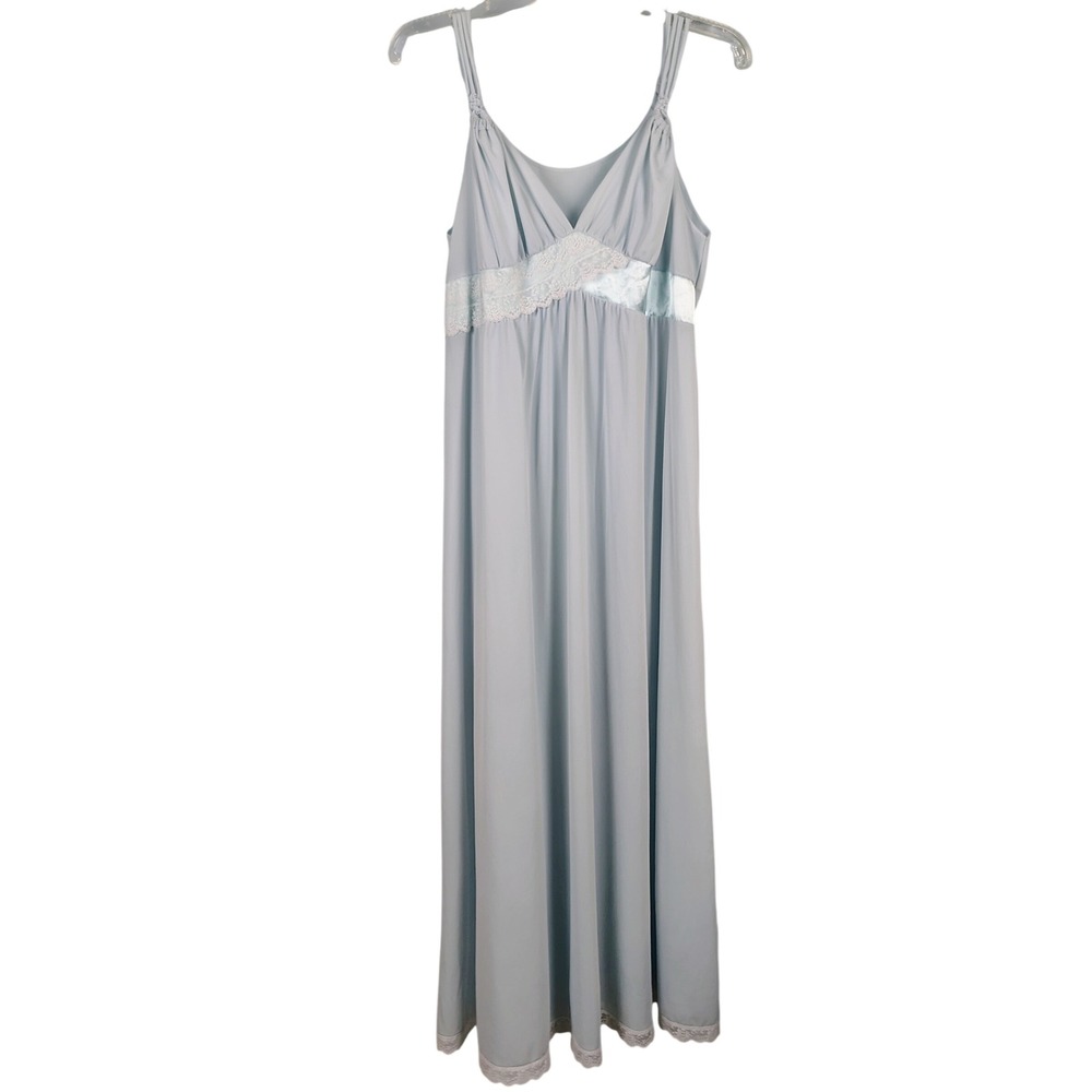 Shadowline Women M Nightgown Blue Lace Empire Waist Vintage Coquette Ethereal